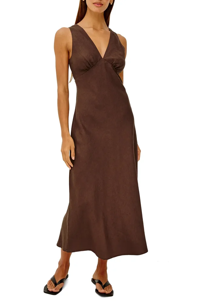 Avianna Plunge Neck Linen Dress