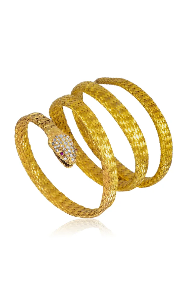 Antique 18K Yellow Gold, Diamond Snake Bracelet