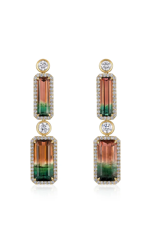 18K Yellow Gold Diamond Tourmaline Earrings