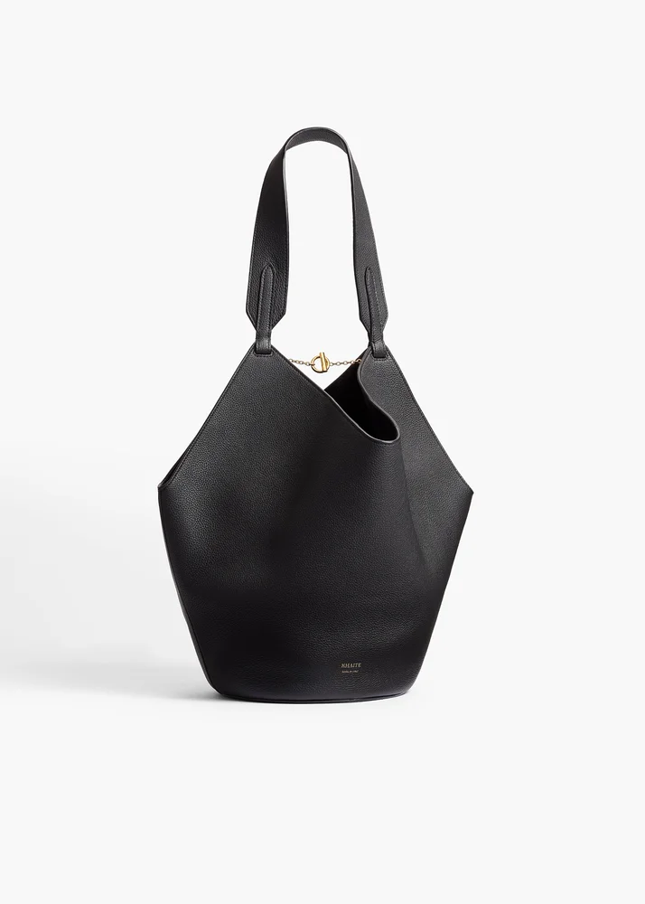 Small Lotus Tote in Black Pebbled Leather
