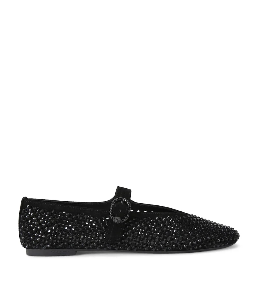 Kurt Geiger London Black Suede Embellished Mayfair Ballet Flats