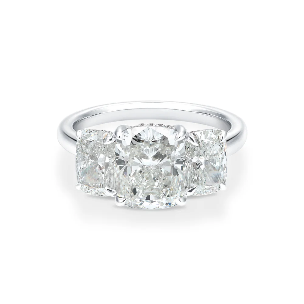 4 3/4 ct. tw. Cushion 3 Stone Ring in 14k White Gold
