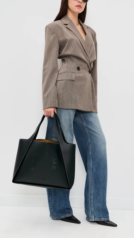 Logo Embossed Grainy Faux Leather Tote Bag