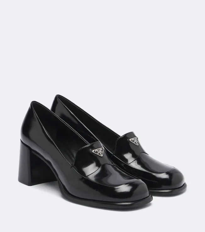 Patent leather loafer pumps