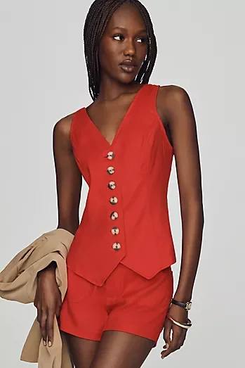 Halsey European Linen Stretch Button Front Blouse