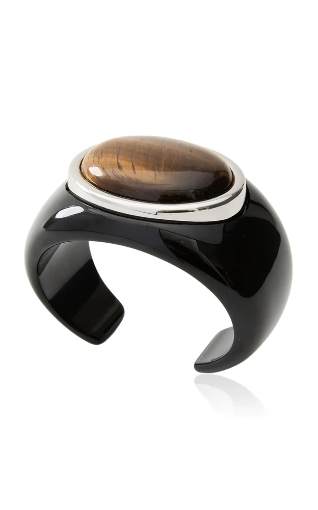 Lina Rhodium-Plated Brass Resin and Tiger's Eye Cuff