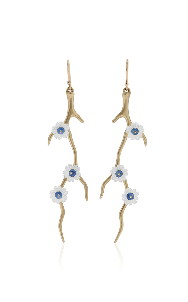Mother of Pearl and Sapphire Blossom Branch Earrings