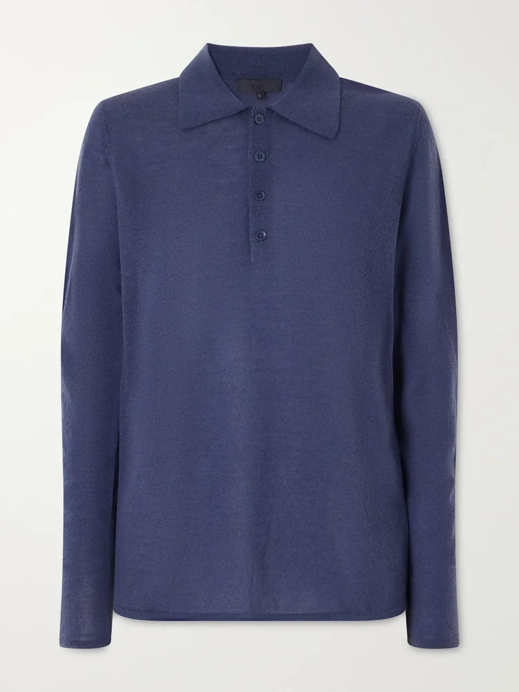 Wool-blend knit polo sweater