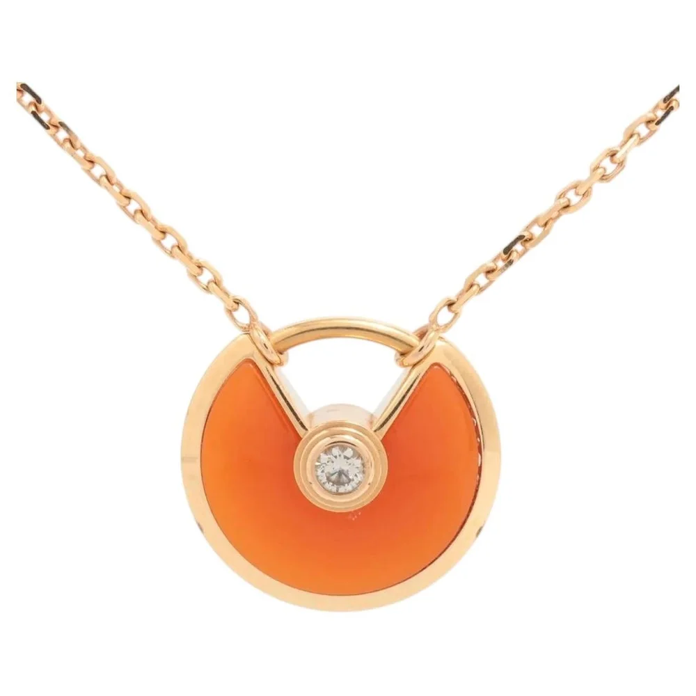 Pre-Owned Amulette de Cartier Carnelian and Diamond Necklace, 18K Rose Gold
