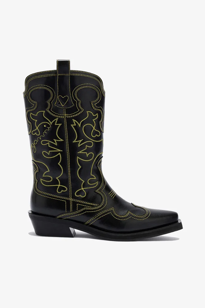 Mid Shaft Embroidered Western Boots