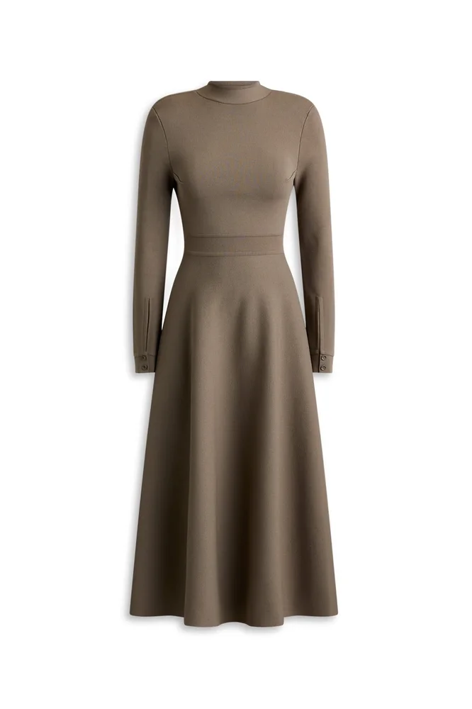 Crepe Knit Wrap Back Dress, Army