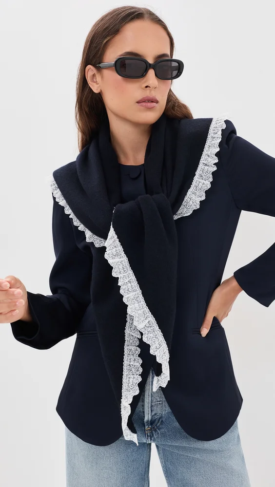 Wool Lace Triangular Scarf XXL