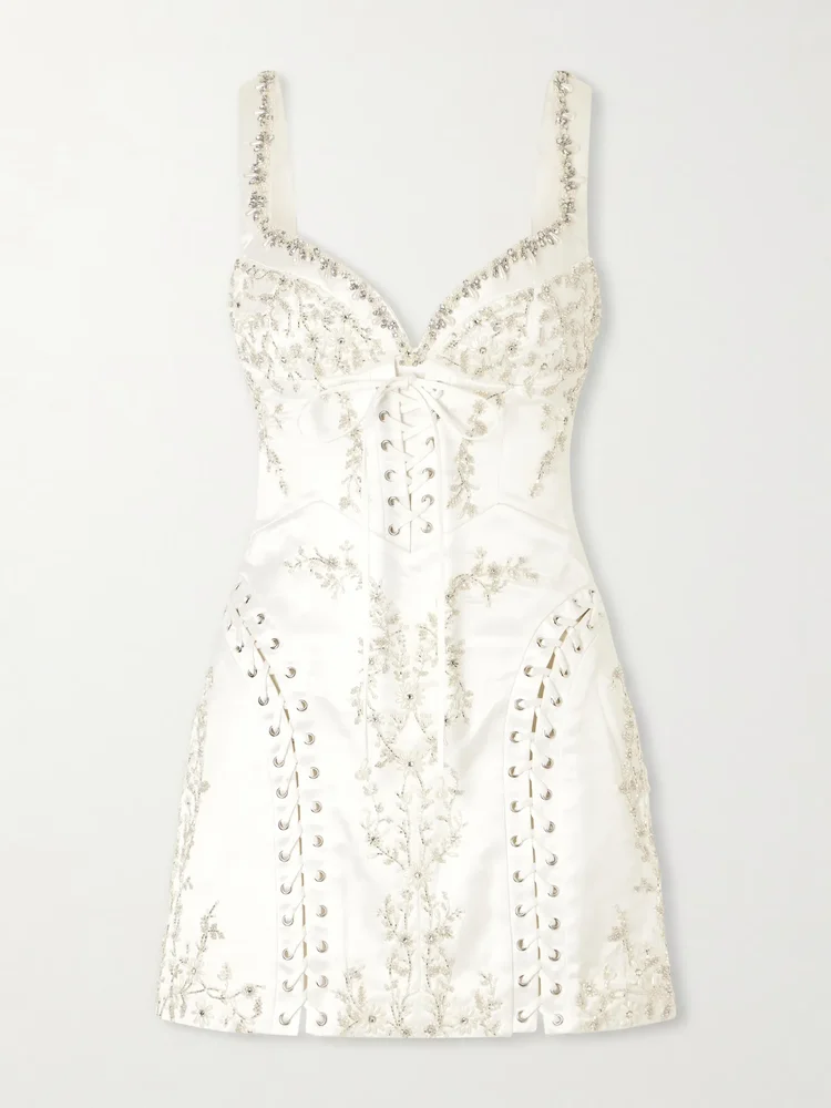 Bridal Brigette embellished lace-up satin mini dress