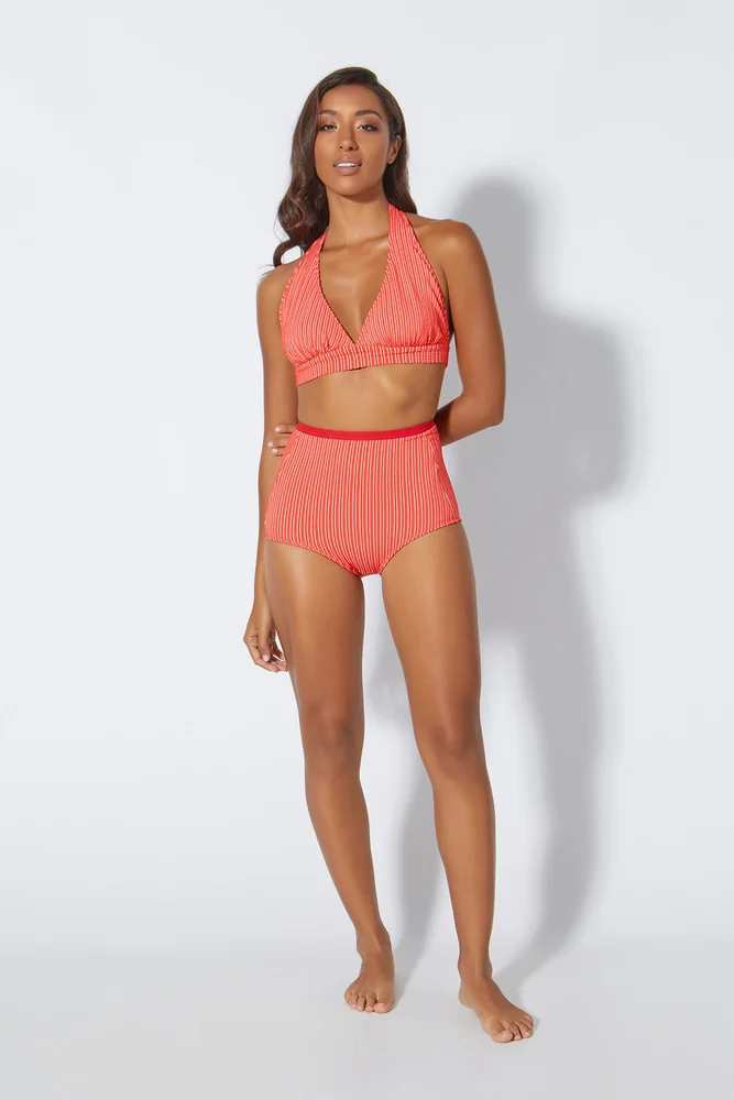 Bellina High Waist Bikini Bottoms Red Stripes