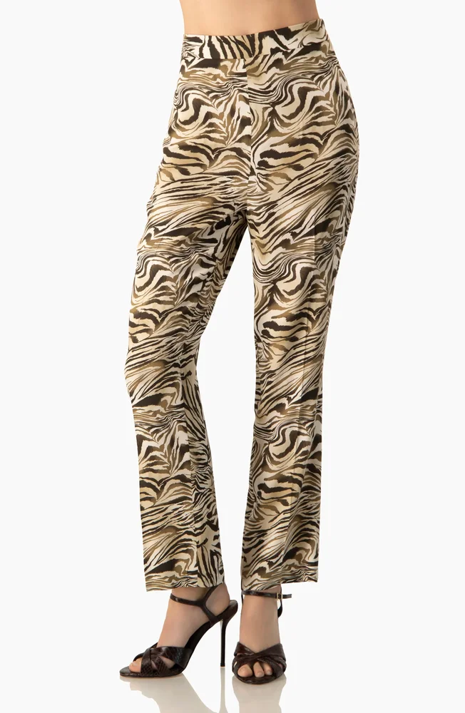 Zebra Print Straight-Leg High-Waist Ankle-Length Pants