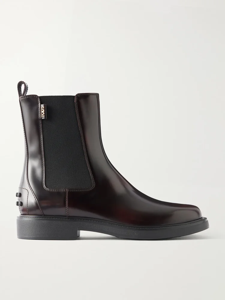 Studded glossed-leather Chelsea boots
