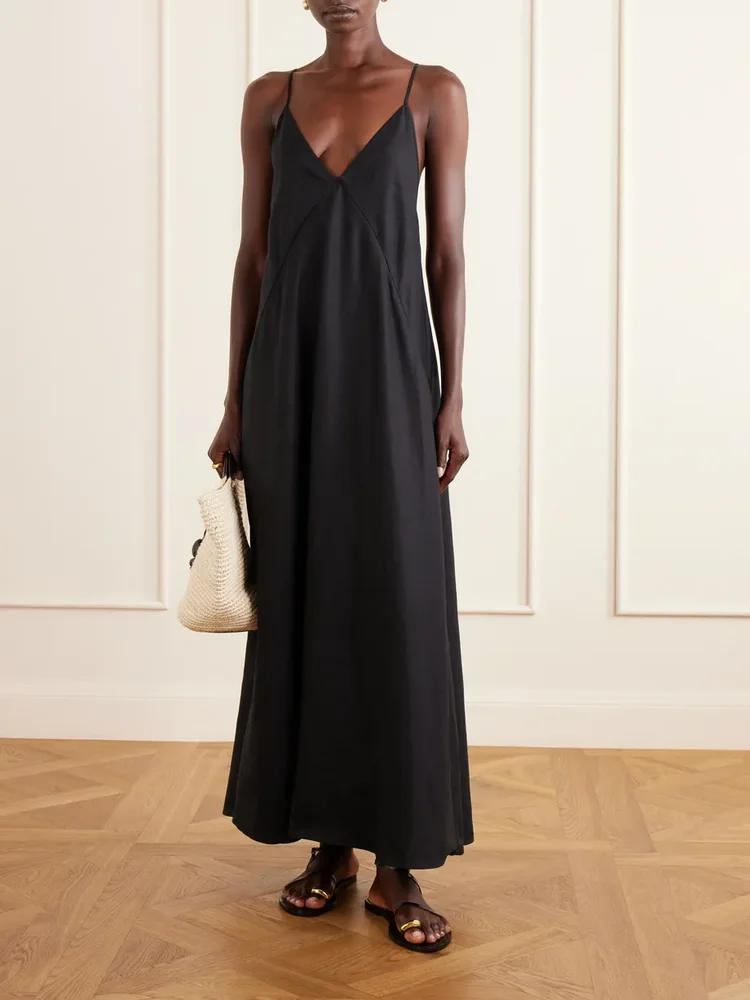 Knotted paneled linen maxi dress
