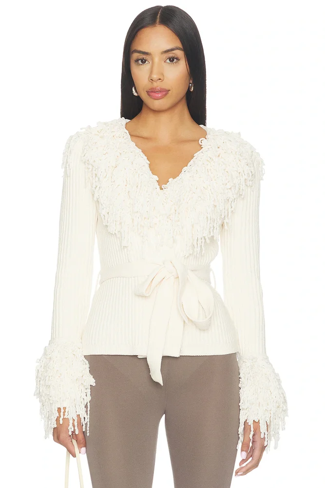 Knit Fringe V-neck Cardigan