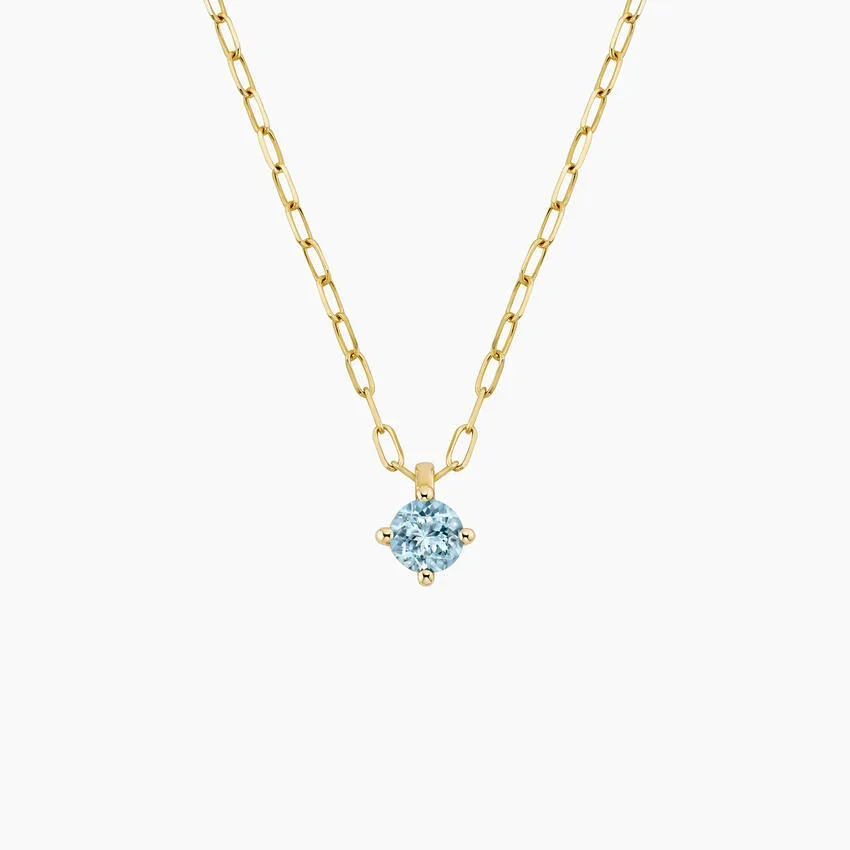 Aquamarine Paperclip Chain Pendant Necklace in 14K Yellow Gold