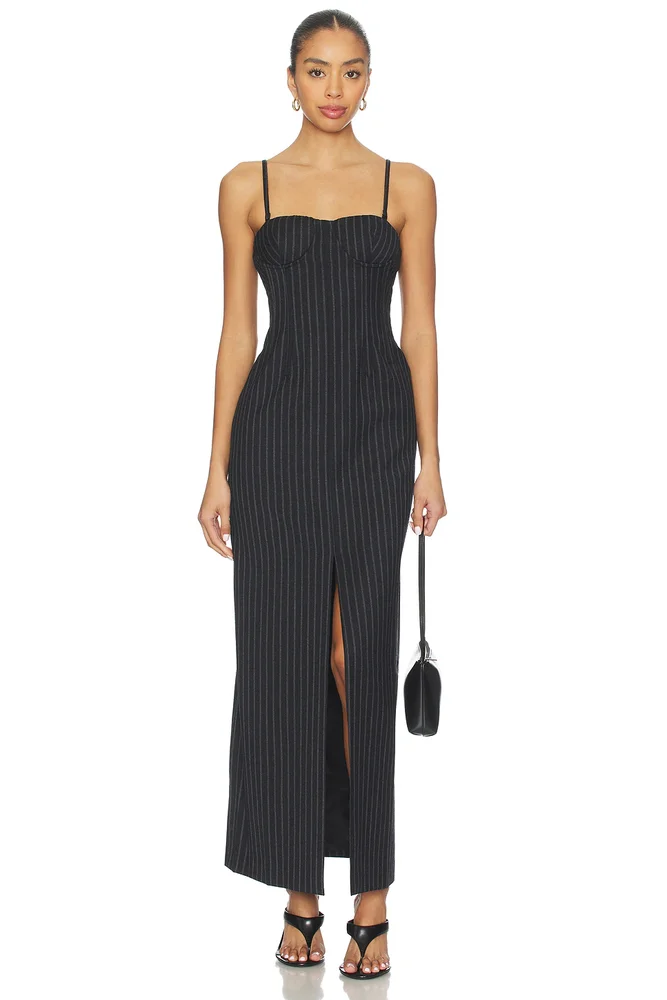 Chalkstripe Wool Bustier Dress