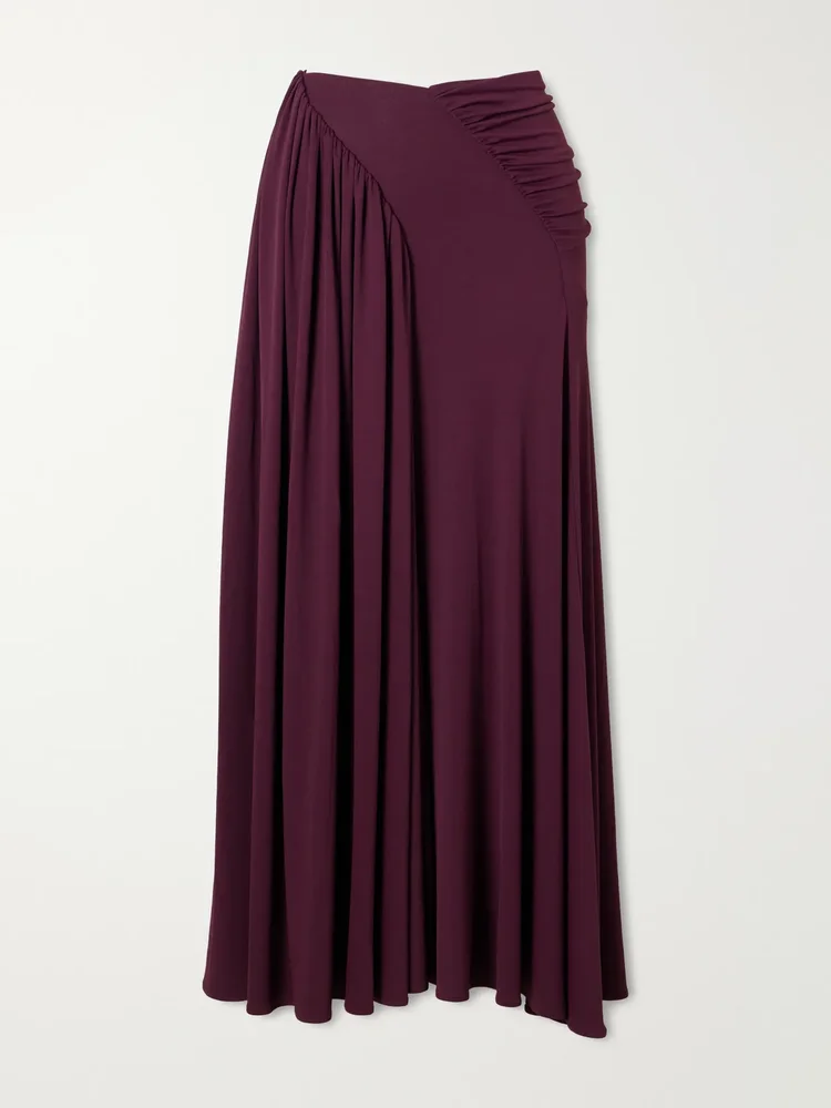 Gathered stretch-jersey midi skirt