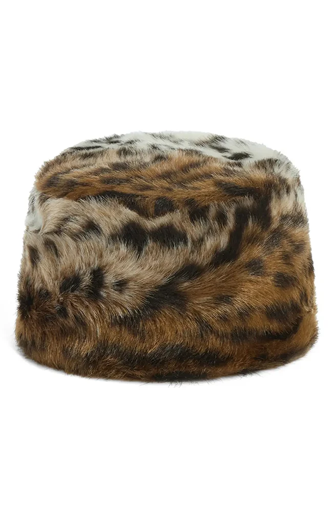 Margot Faux Fur Pillbox Hat Leopard