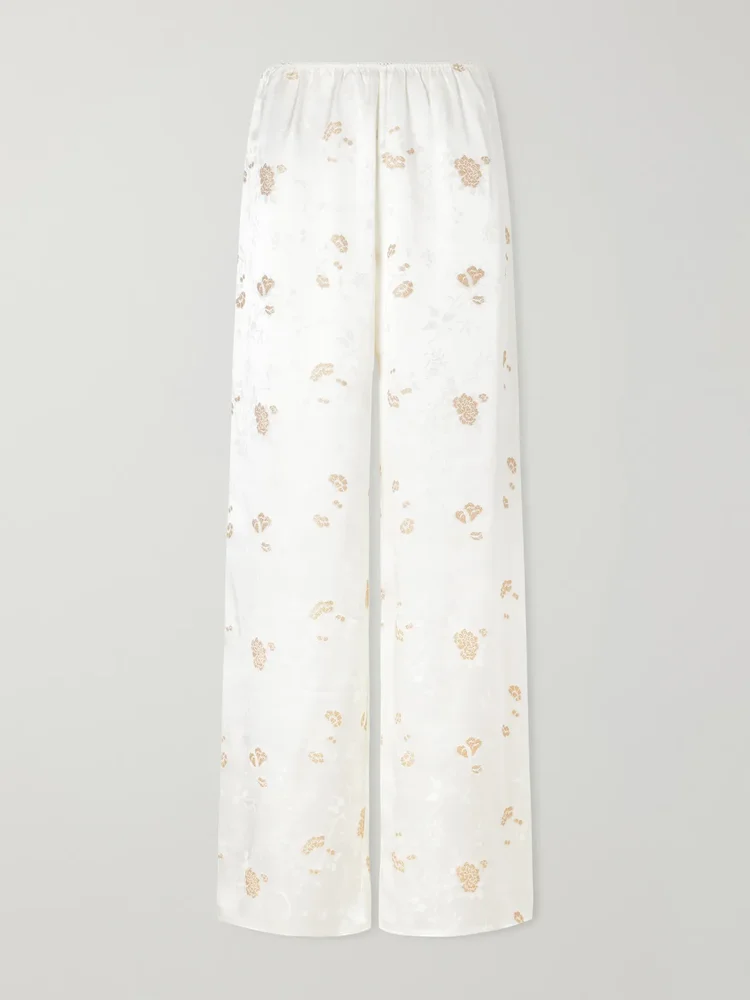 Lavona silk-jacquard wide-leg pants