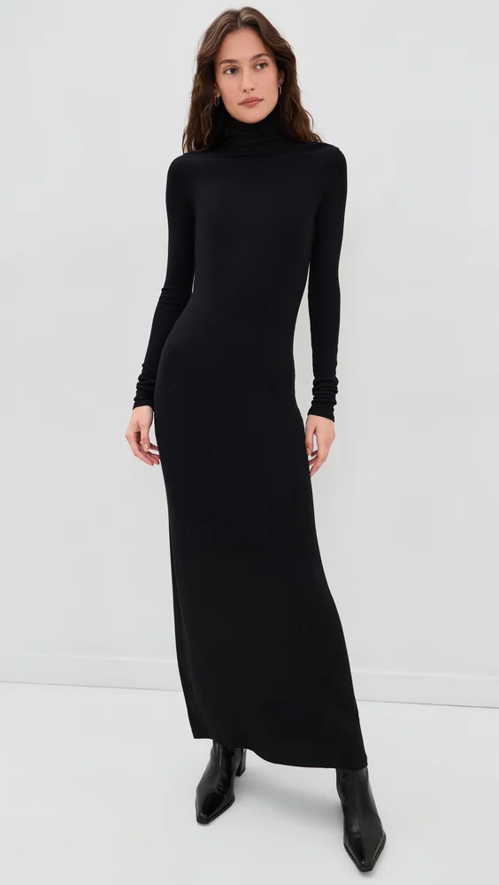 Silk Rib Fluid Turtleneck Dress