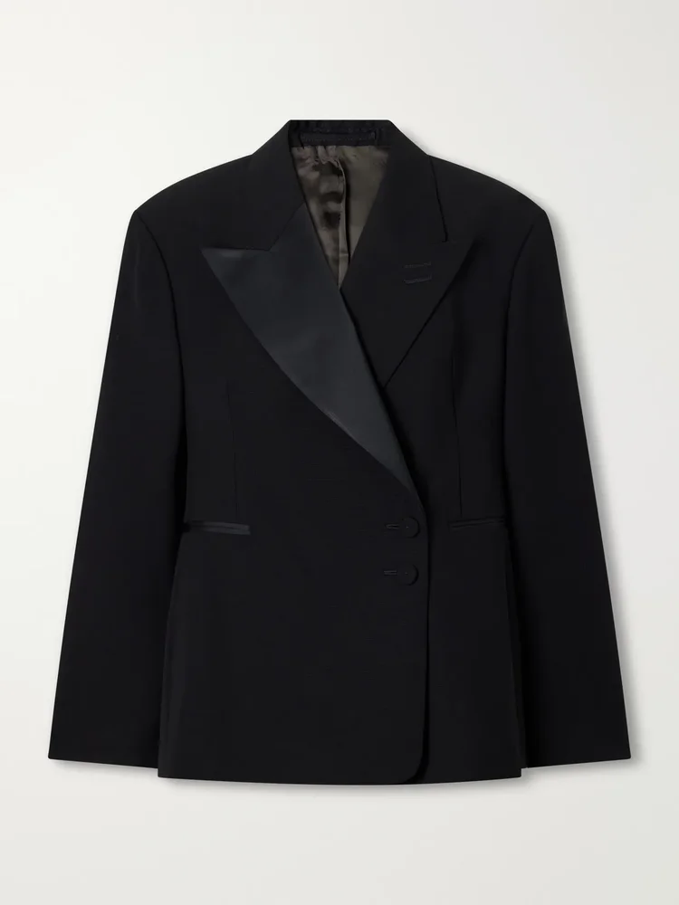 Gallery satin-trimmed wool-twill jacket