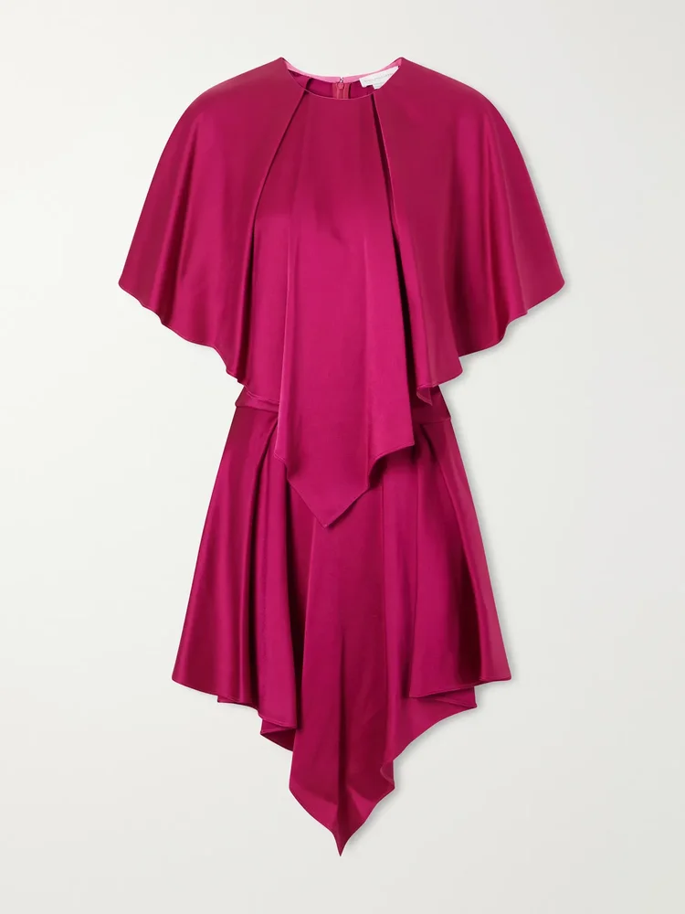 Gathered tiered satin midi dress