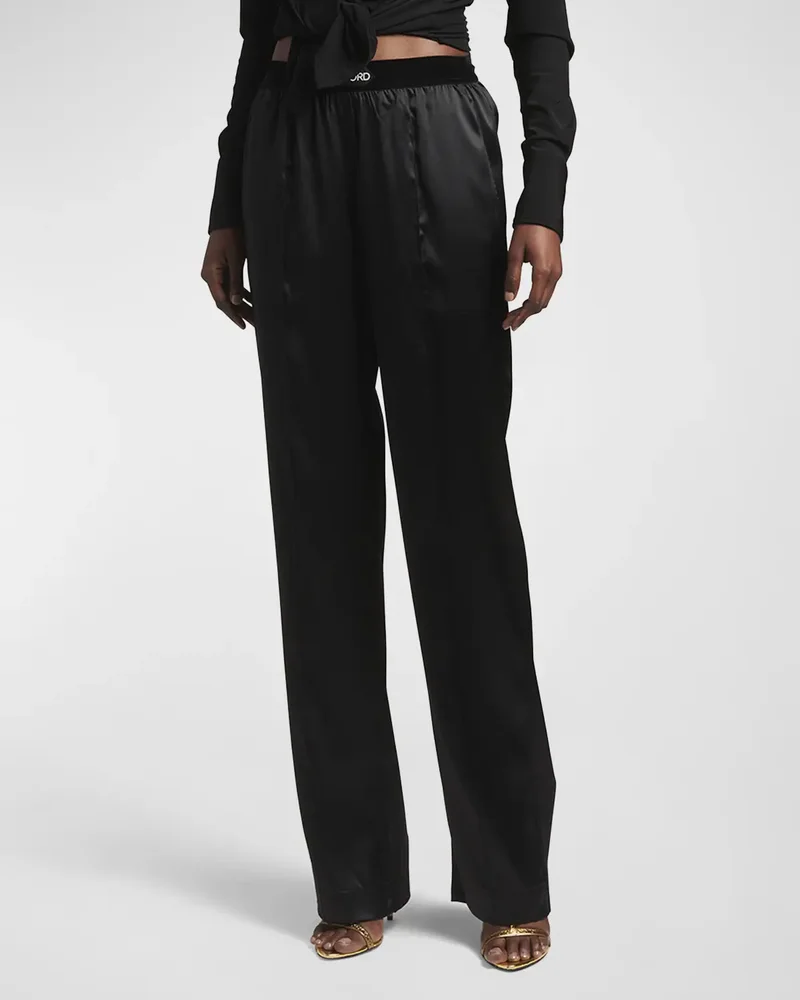 Logo-Banded Silk PJ Pants