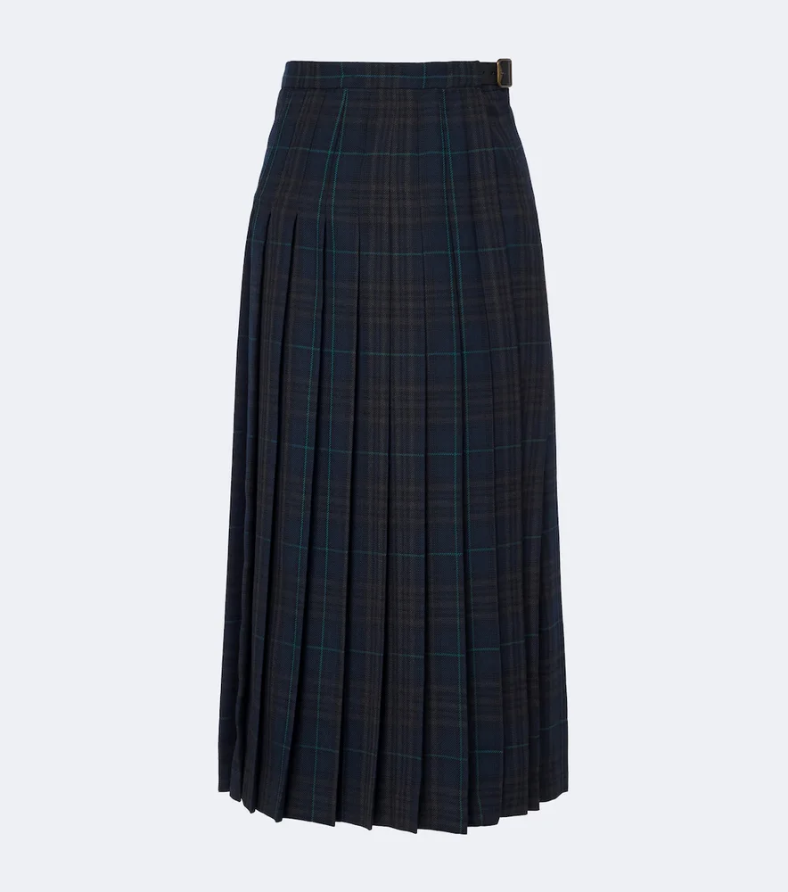Plaid pleated midi skirt