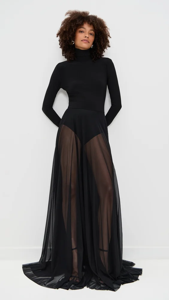 Long Sleeve Turtleneck Flared Gown