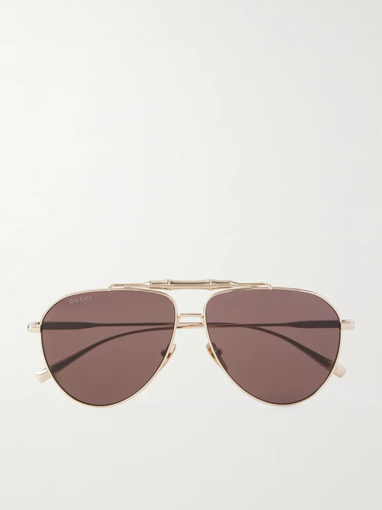 Bamboo aviator-style gold-tone sunglasses