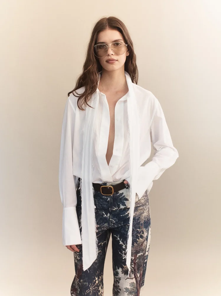 Linus Raw Edge Cotton Voile Tie Shirt