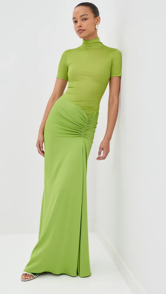 Fusion Ruched Tee Gown in Fresh Lime