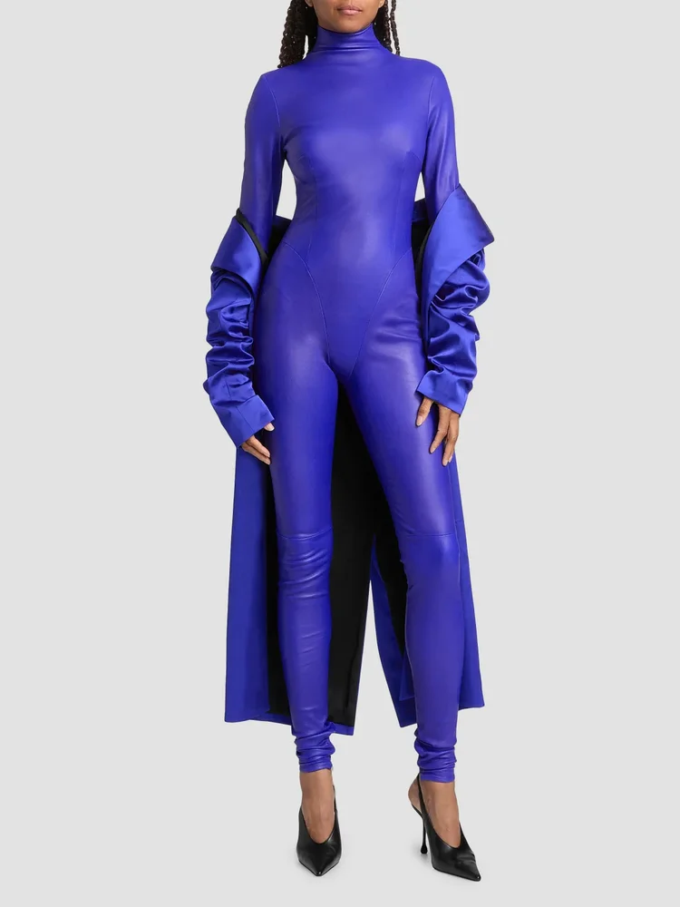 Leather Mock Turtleneck Catsuit