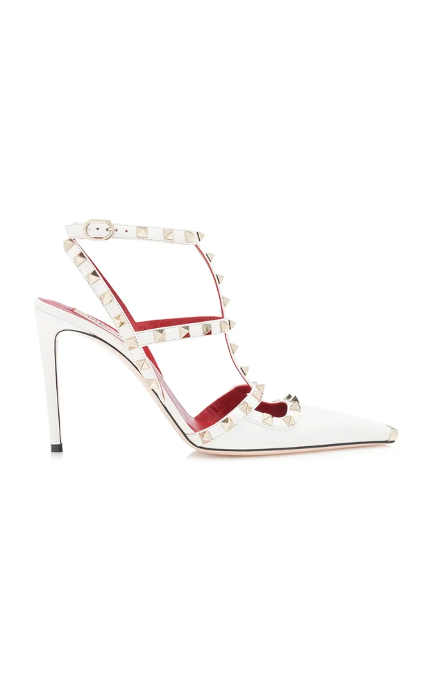 Rockstud Ankle Strap Leather Pumps
