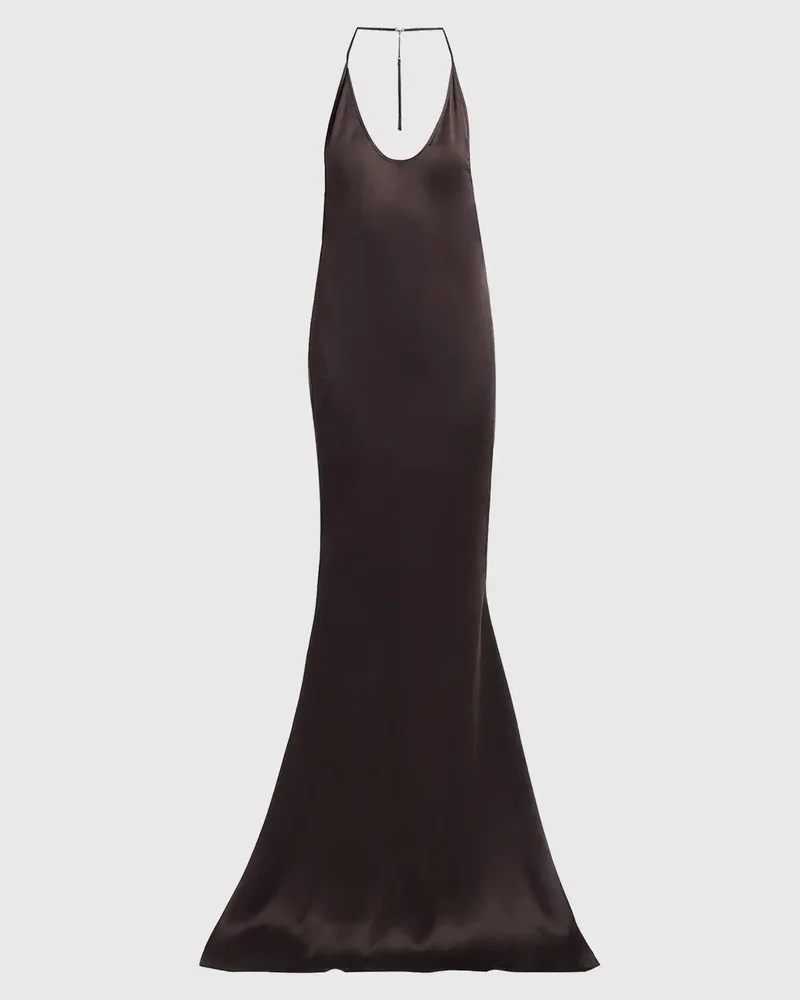 Draped Backless Satin Gown