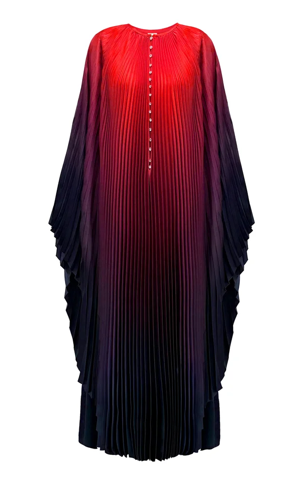Ombré-Printed Plissé Caftan Dress