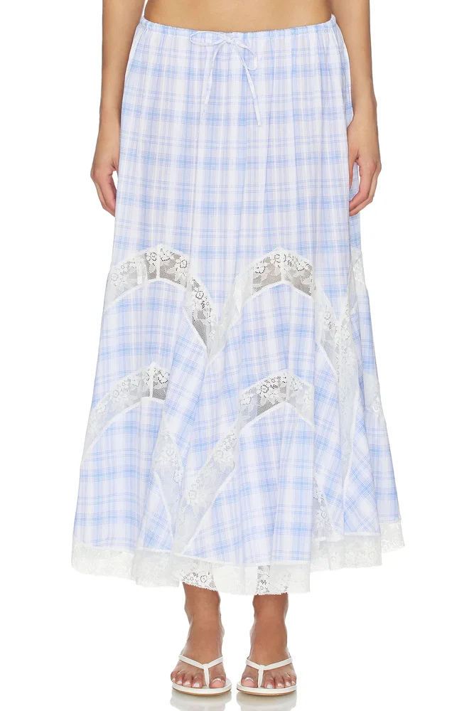 Lace Trim Check Maxi Skirt
