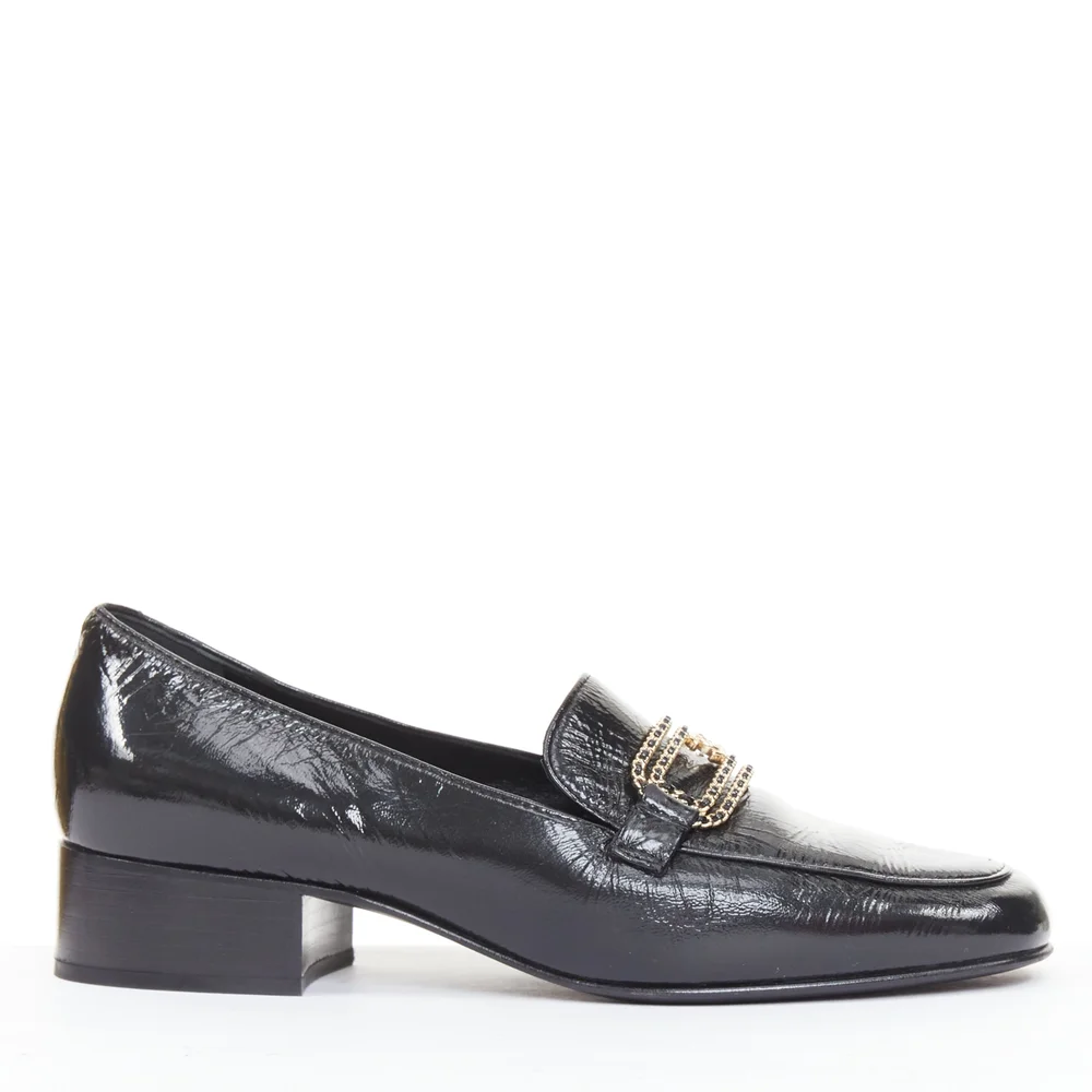 Pre-Owned Textured Calfskin Gold CC Chain-Link Moccasins