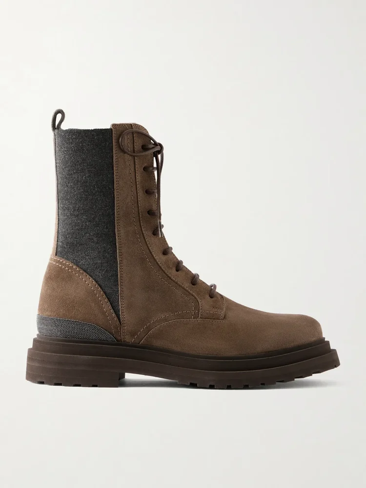 Suede ankle combat boots