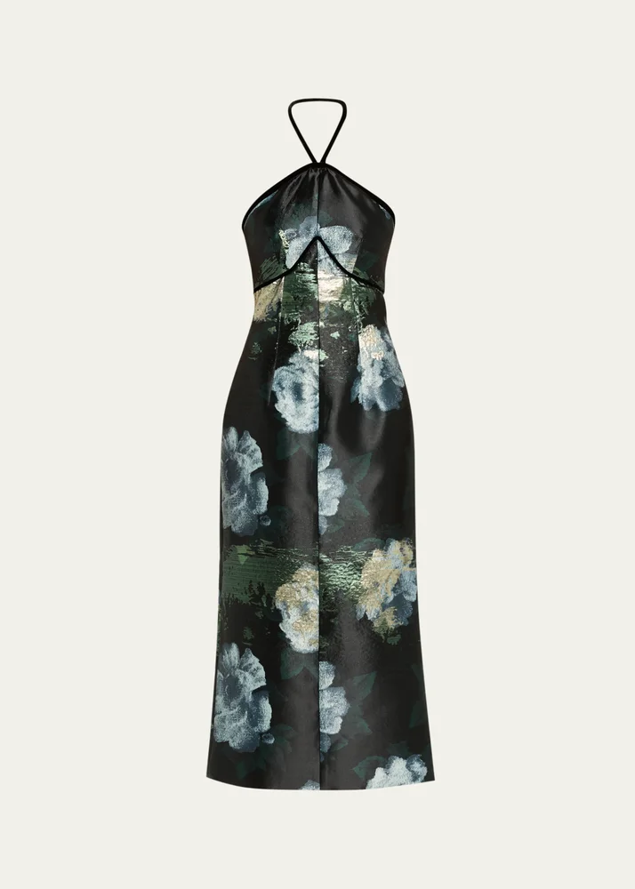 Domino Metallic Watercolor Halter Midi Dress