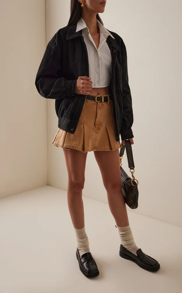 The Kenna Mid-Rise Pleated Washed-Canvas Mini Skirt