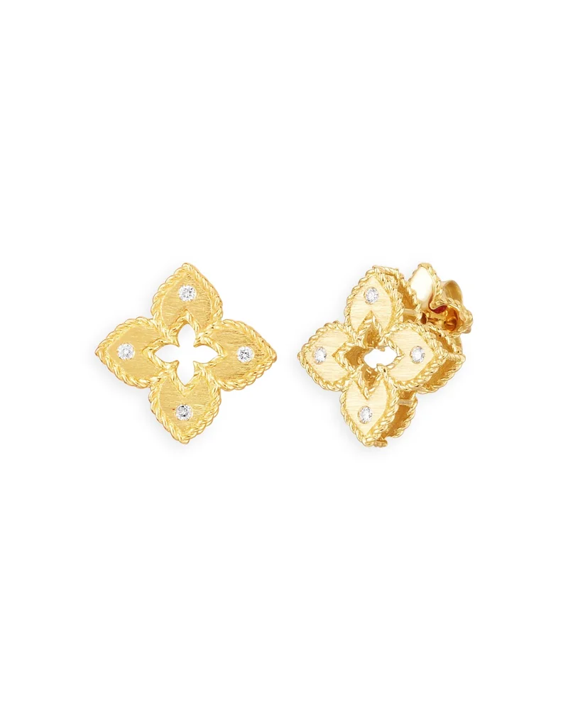 18K Yellow Gold Petite Venetian Princess Diamond Quatrefoil Stud Earrings
