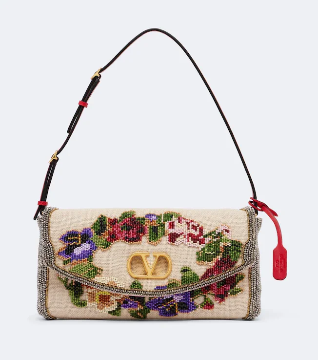 DeVain Small floral beaded shoulder bag in multicoloured