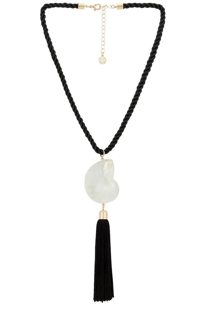 Bold Shell Pendant And Long Tassel Accent Statement Necklace