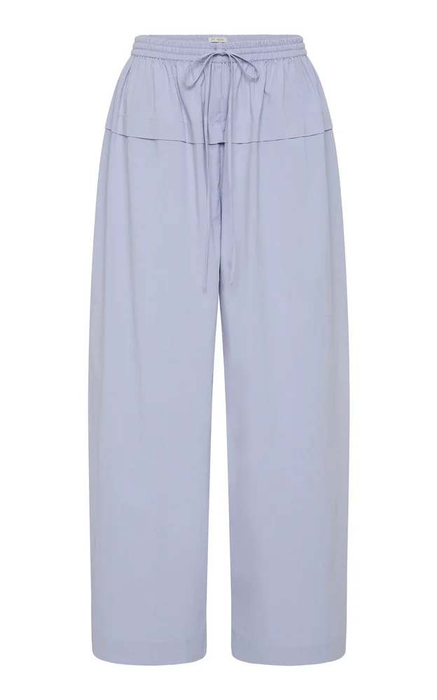 Relaxed Cotton-Blend Peplum Pleat Pants