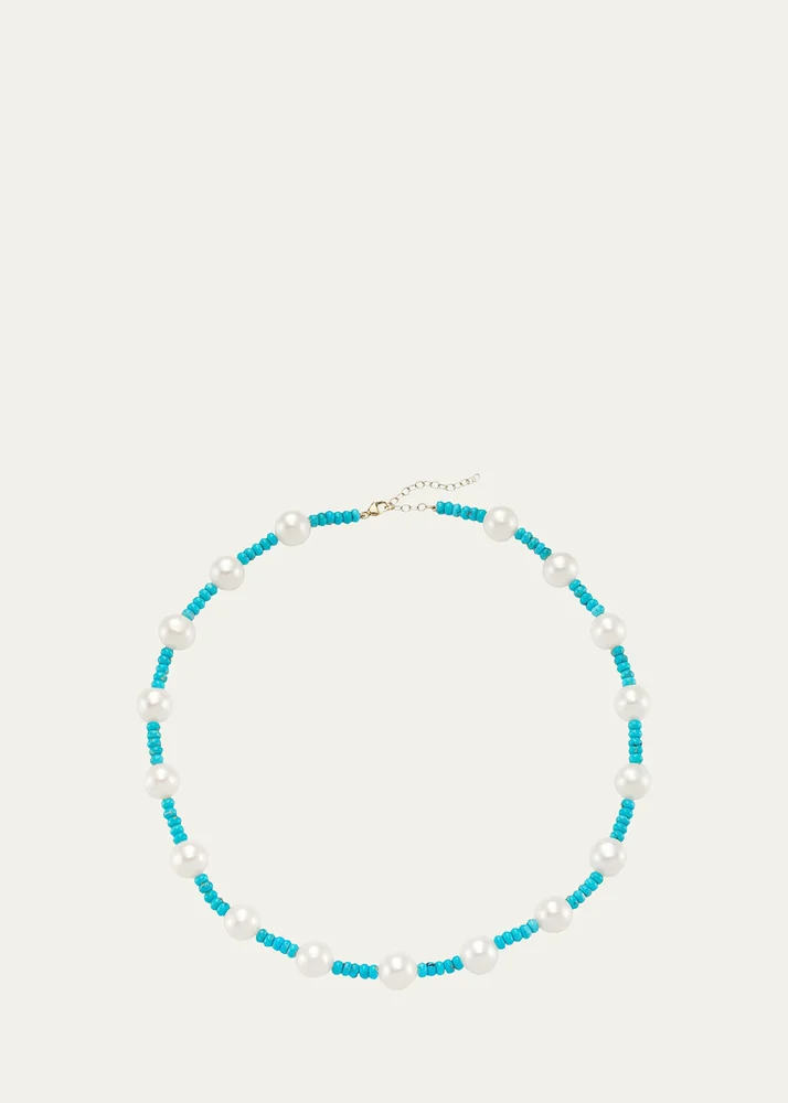 14K Nevada Turquoise and Pearl Necklace